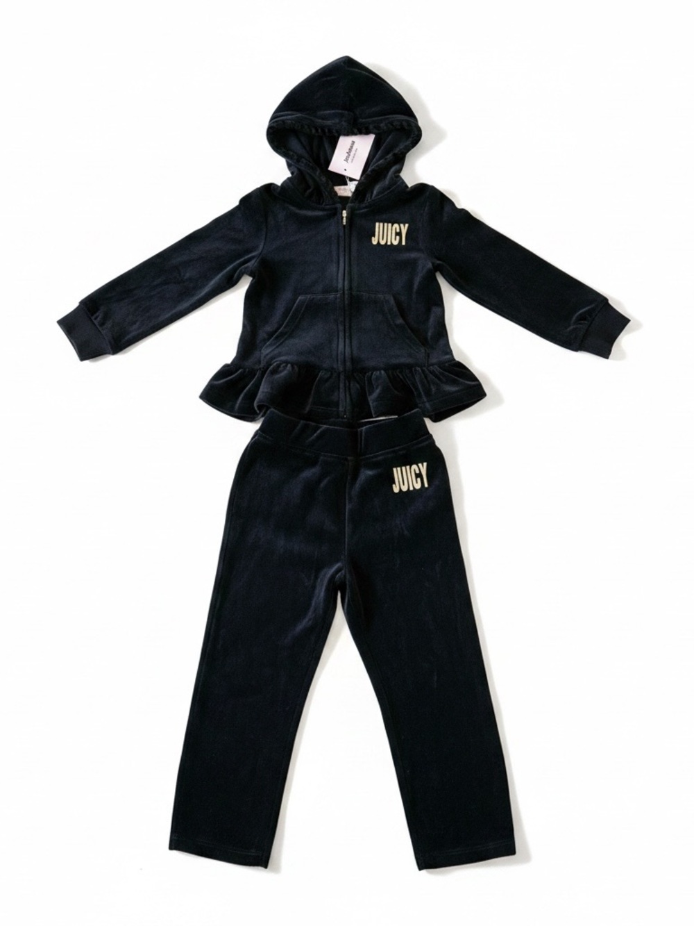 “Juicy Couture” Girls 2T Black Velour Hoodie & Pants Set